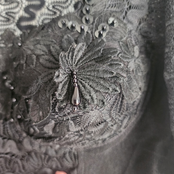 Vintage Black Lace Crop Top with 3/4 Lace Sleeves | Large | Whimsigoth - Picture 5 of 11